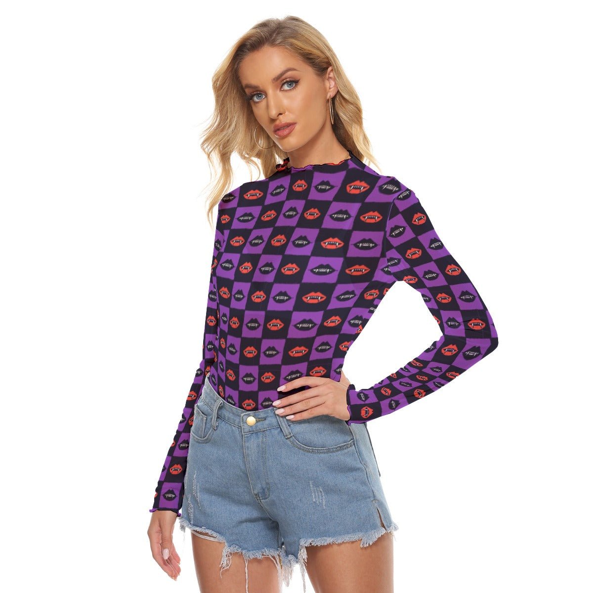 Bite Me Women's Long Sleeve Mesh Top - Goth Cloth Co.ADS-3WTXWC16-PFCV1-FFFFFF-XS