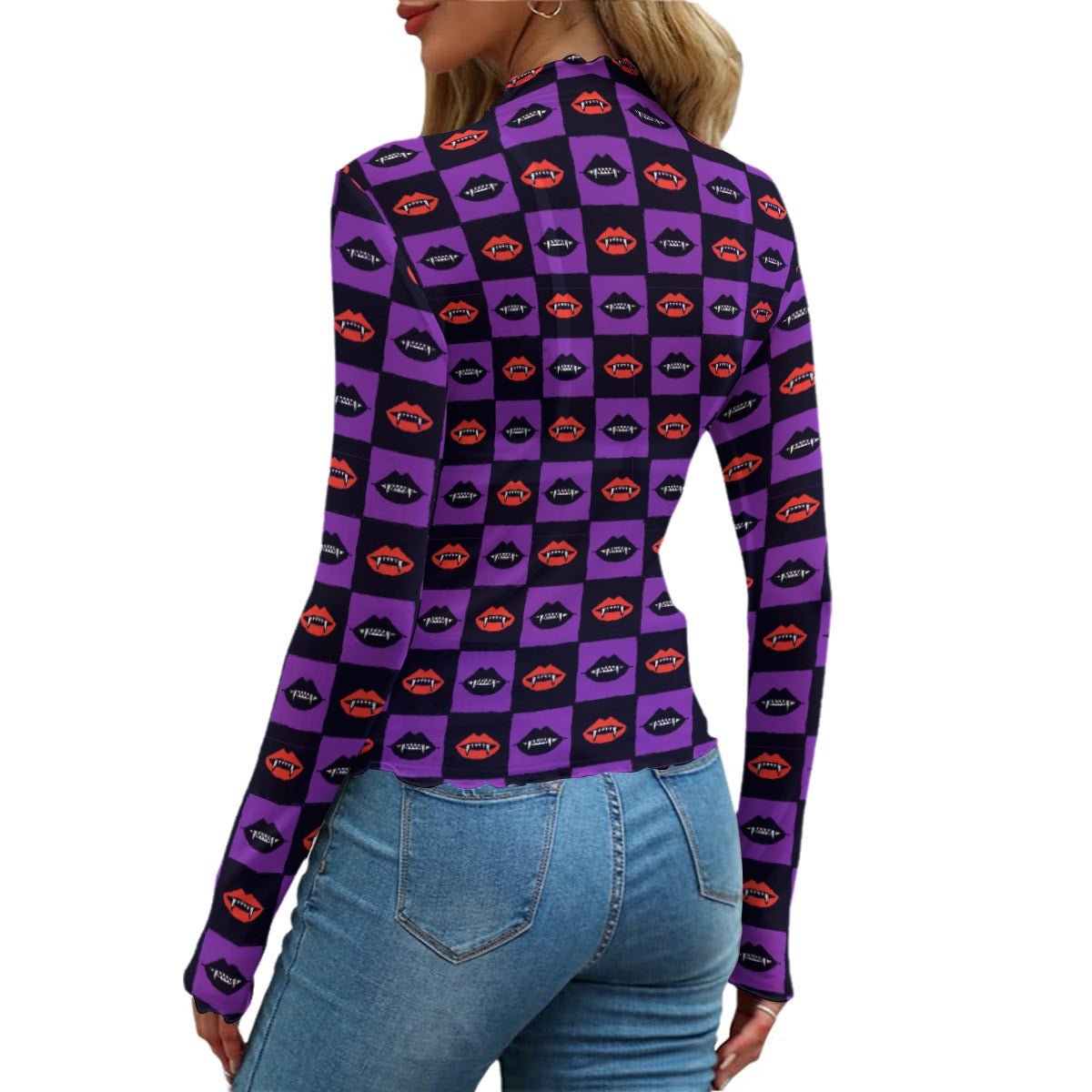 Bite Me Women's Long Sleeve Mesh Top - Goth Cloth Co.ADS-3WTXWC16-PFCV1-FFFFFF-XS