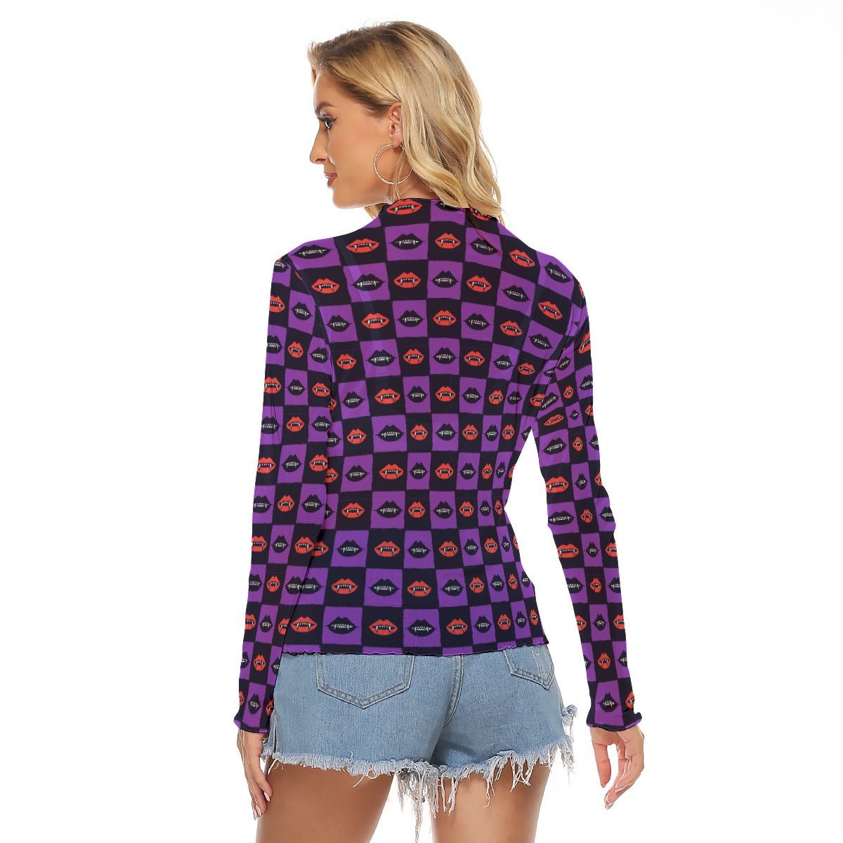 Bite Me Women's Long Sleeve Mesh Top - Goth Cloth Co.ADS-3WTXWC16-PFCV1-FFFFFF-XS