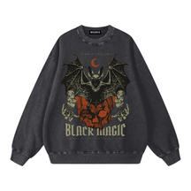 Black Magic Bat Acid Washed Sweatshirt - Goth Cloth Co.260916PODRA0620001