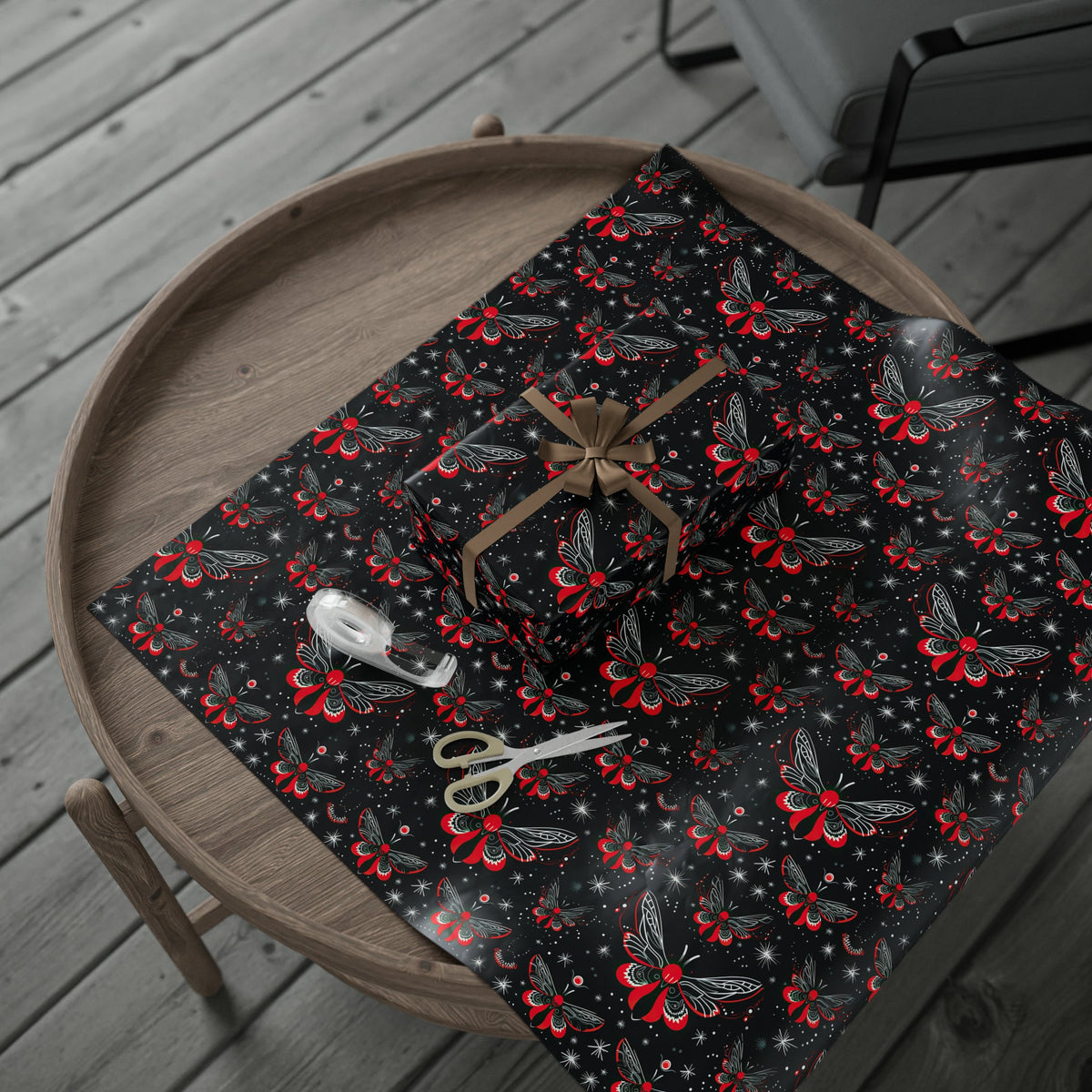Black & Red Celestial Moth Wrapping Paper - Goth Cloth Co.Home Decor27673530275578072840