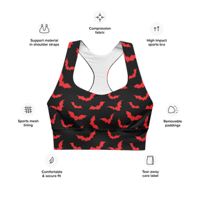 Blood Bats Recycled Longline Sports Bra - Goth Cloth Co.2105373_12290