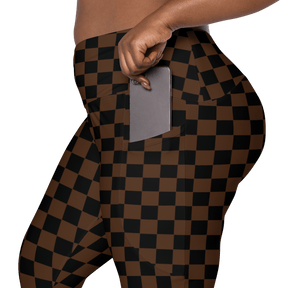 Brown Checkerboard Crossover Leggings with Pockets - Goth Cloth Co.6400268_14137