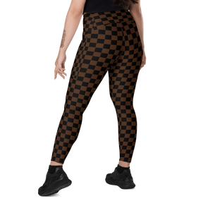 Brown Checkerboard Crossover Leggings with Pockets - Goth Cloth Co.6400268_14137
