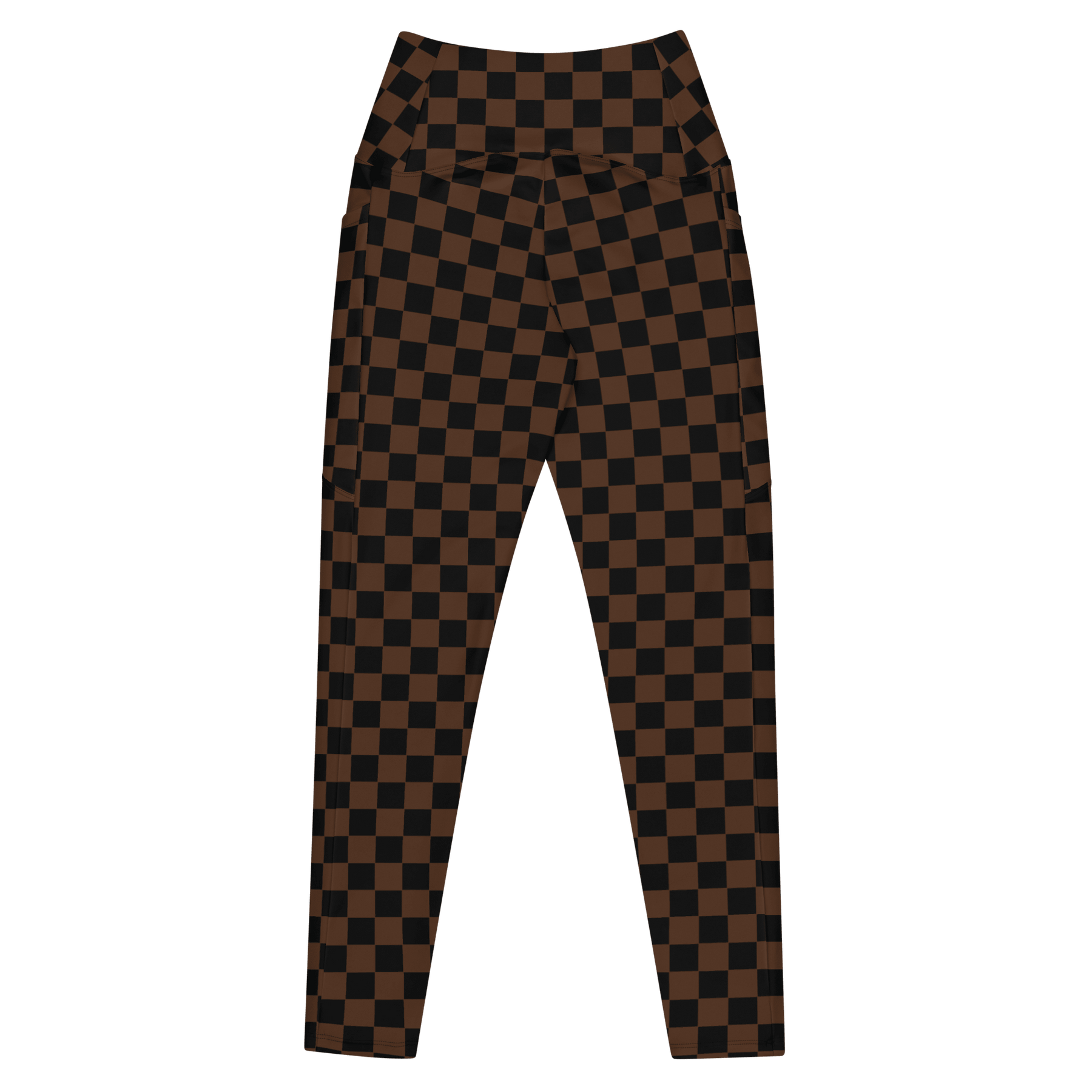 Brown Checkerboard Crossover Leggings with Pockets - Goth Cloth Co.6400268_14137