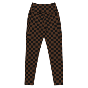 Brown Checkerboard Crossover Leggings with Pockets - Goth Cloth Co.6400268_14137