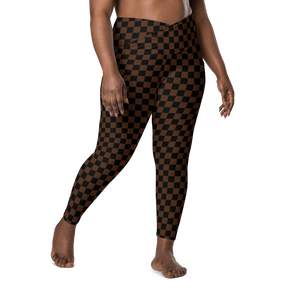 Brown Checkerboard Crossover Leggings with Pockets - Goth Cloth Co.6400268_14137