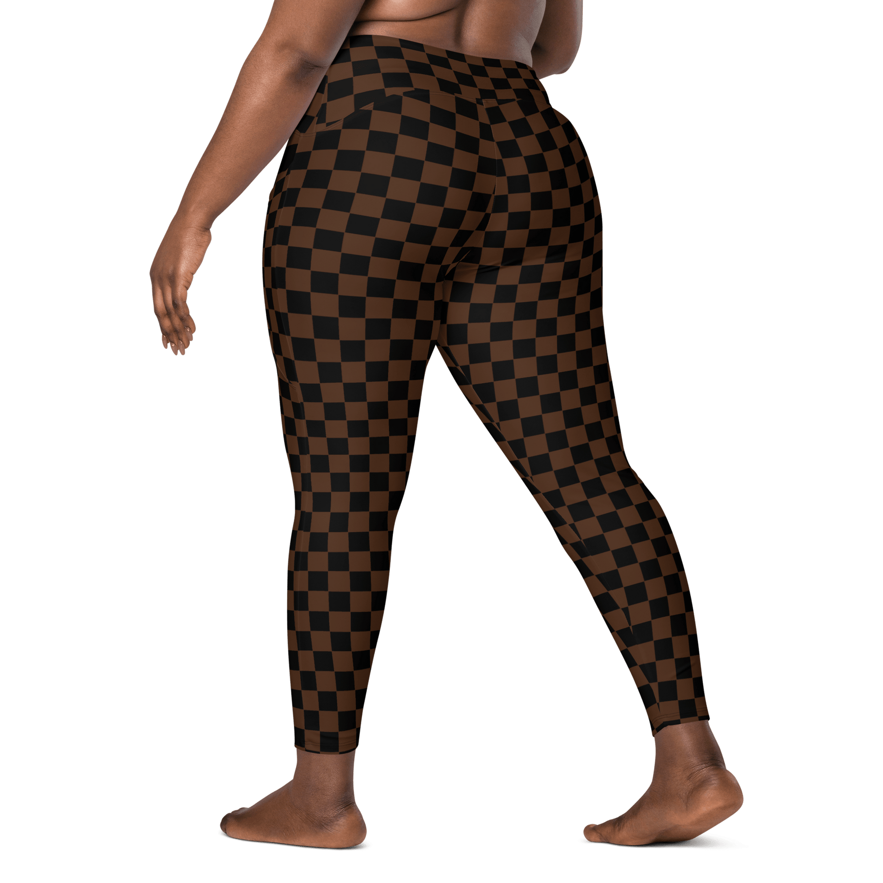 Brown Checkerboard Crossover Leggings with Pockets - Goth Cloth Co.6400268_14137