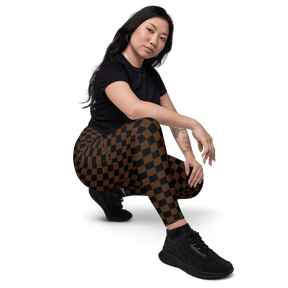 Brown Checkerboard Crossover Leggings with Pockets - Goth Cloth Co.6400268_14137