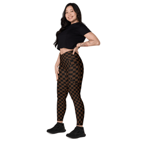 Brown Checkerboard Crossover Leggings with Pockets - Goth Cloth Co.6400268_14137