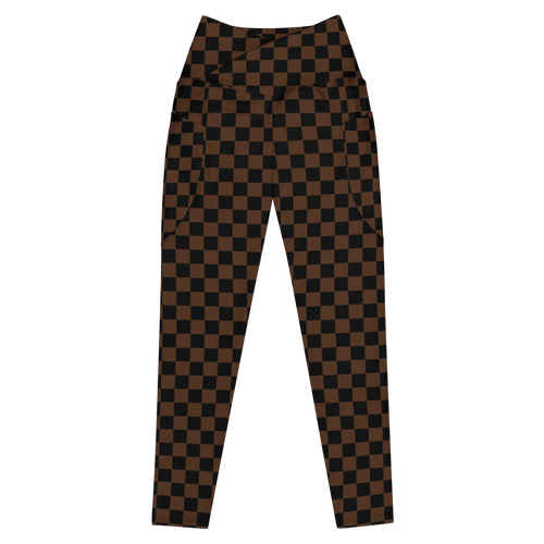 Brown Checkerboard Crossover Leggings with Pockets - Goth Cloth Co.6400268_14137