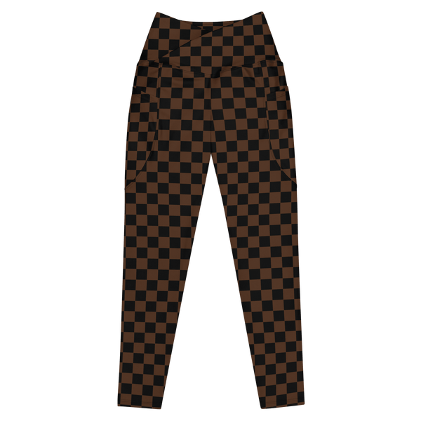 Brown Checkerboard Crossover Leggings with Pockets - Goth Cloth Co.6400268_14137