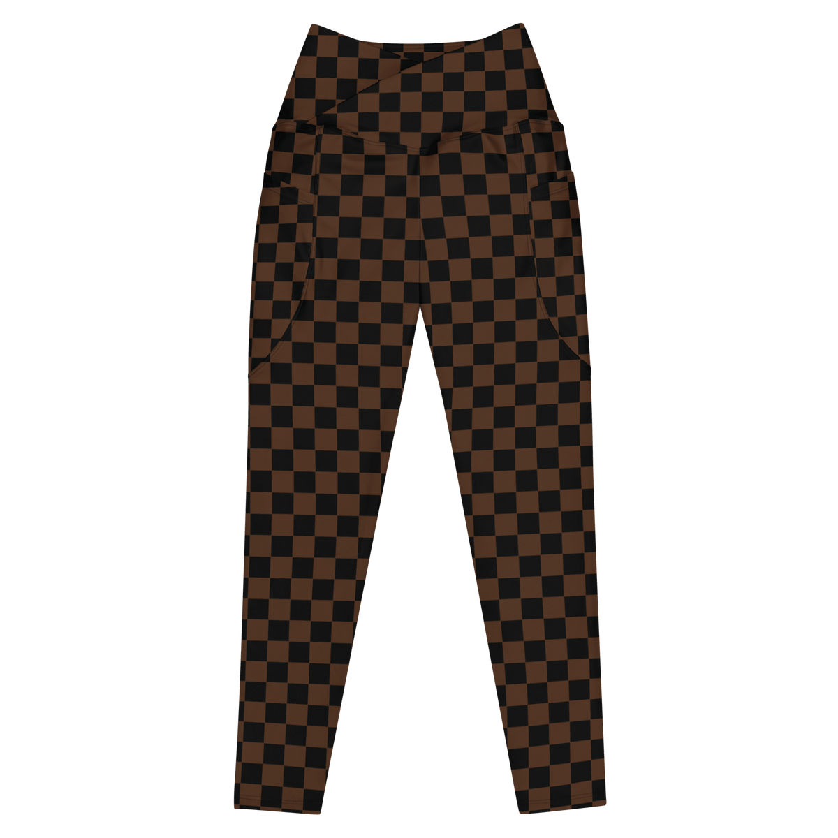 Brown Checkerboard Crossover Leggings with Pockets - Goth Cloth Co.6400268_14137
