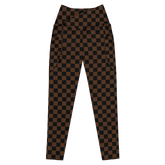 Brown Checkerboard Crossover Leggings with Pockets - Goth Cloth Co.6400268_14137
