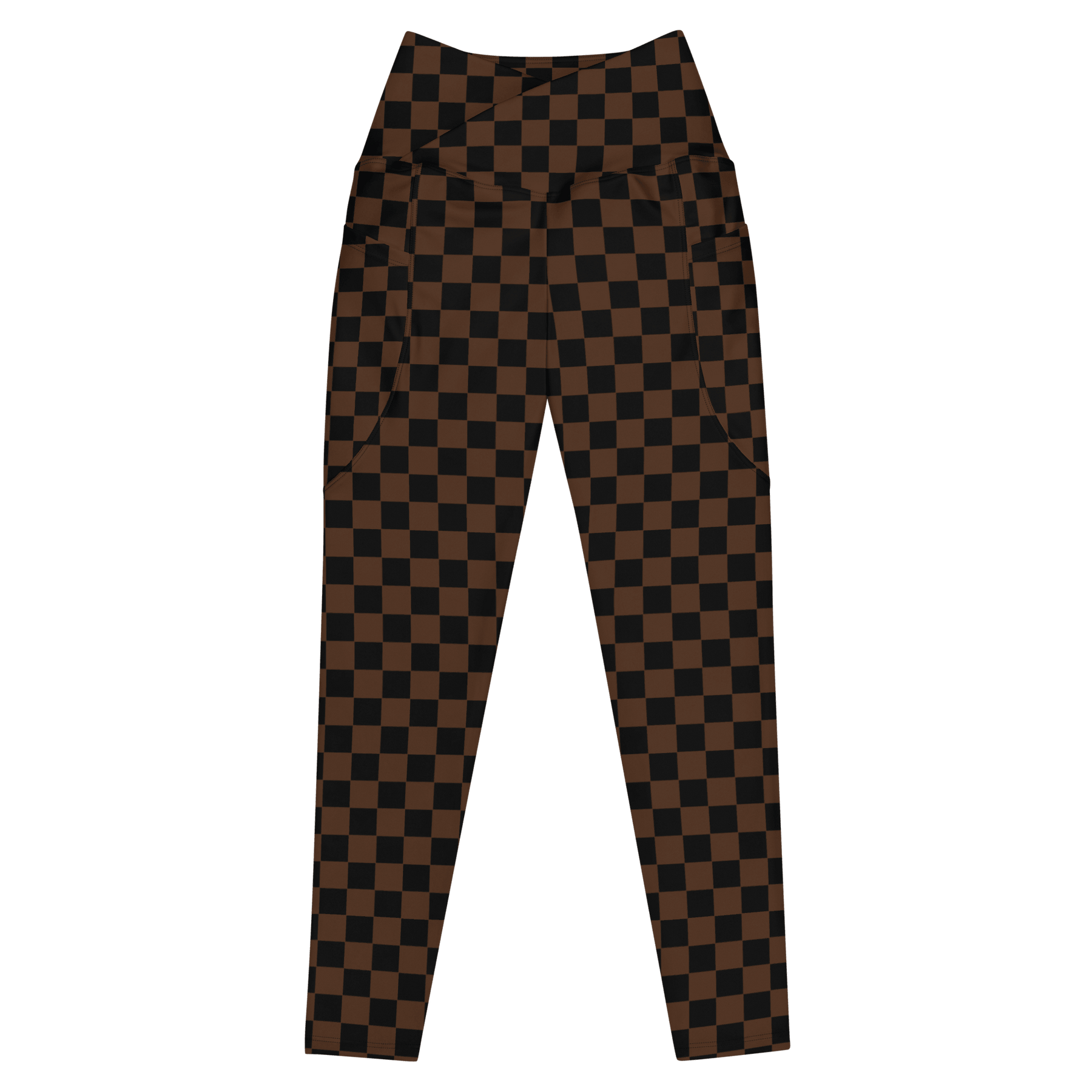 Brown Checkerboard Crossover Leggings with Pockets - Goth Cloth Co.6400268_14137