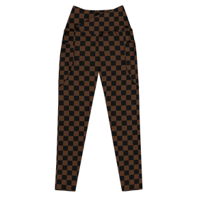 Brown Checkerboard Crossover Leggings with Pockets - Goth Cloth Co.6400268_14137