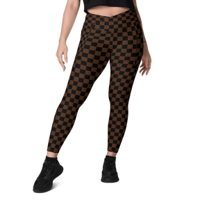 Brown Checkerboard Crossover Leggings with Pockets - Goth Cloth Co.6400268_14137