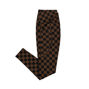 Brown Checkerboard Crossover Leggings with Pockets - Goth Cloth Co.6400268_14137