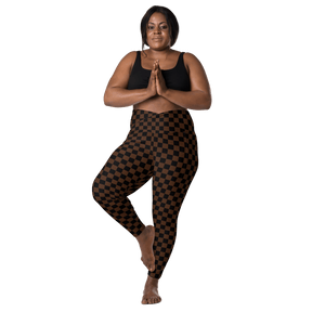 Brown Checkerboard Crossover Leggings with Pockets - Goth Cloth Co.6400268_14137