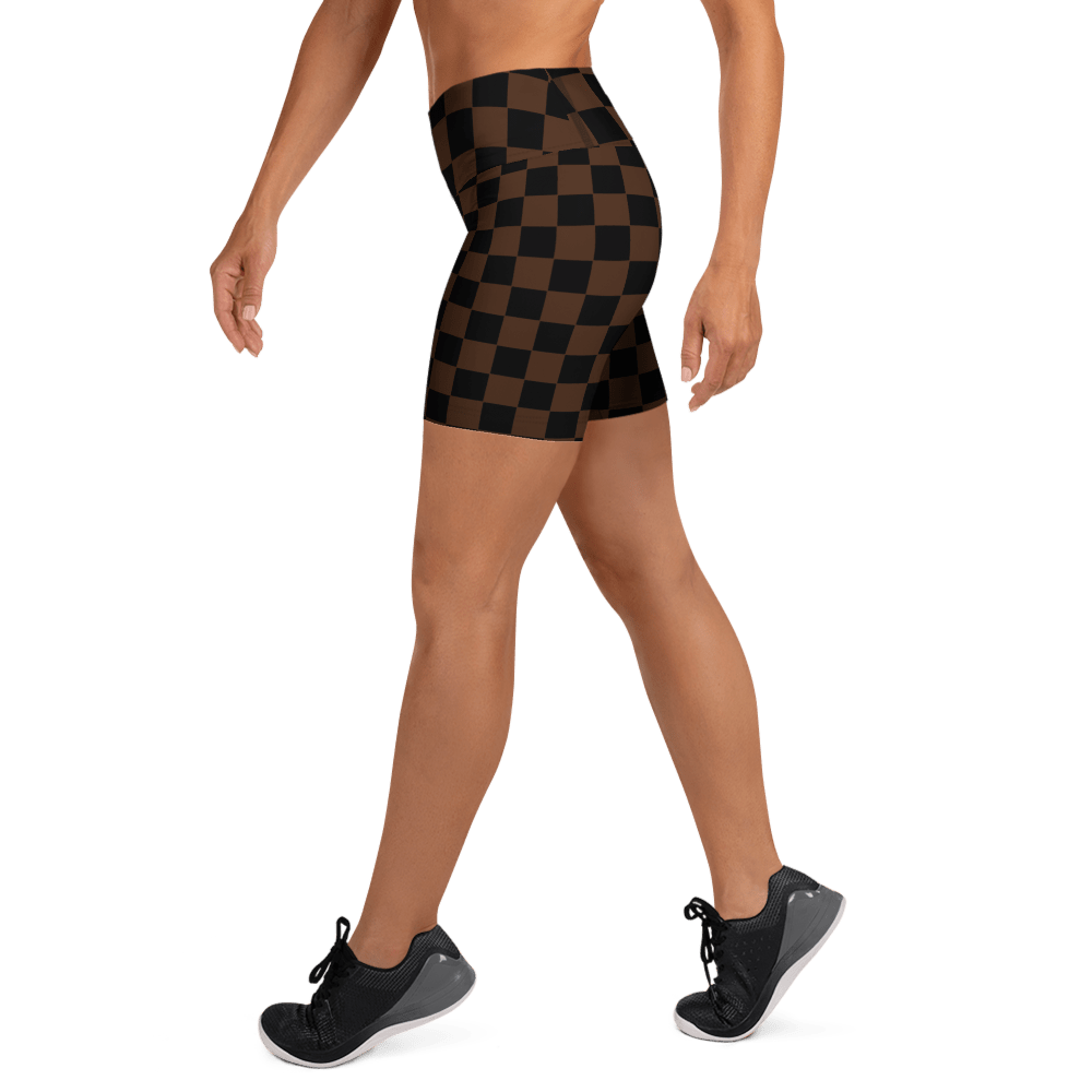 Brown Checkerboard Yoga Shorts - Goth Cloth Co.3691000_9079