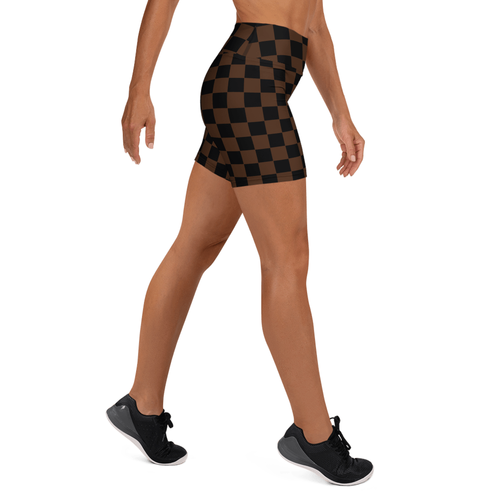 Brown Checkerboard Yoga Shorts - Goth Cloth Co.3691000_9079