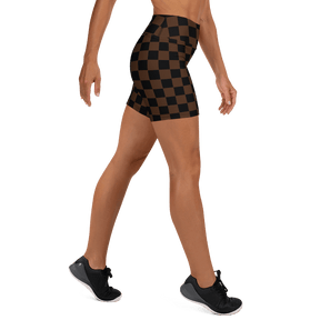 Brown Checkerboard Yoga Shorts - Goth Cloth Co.3691000_9079