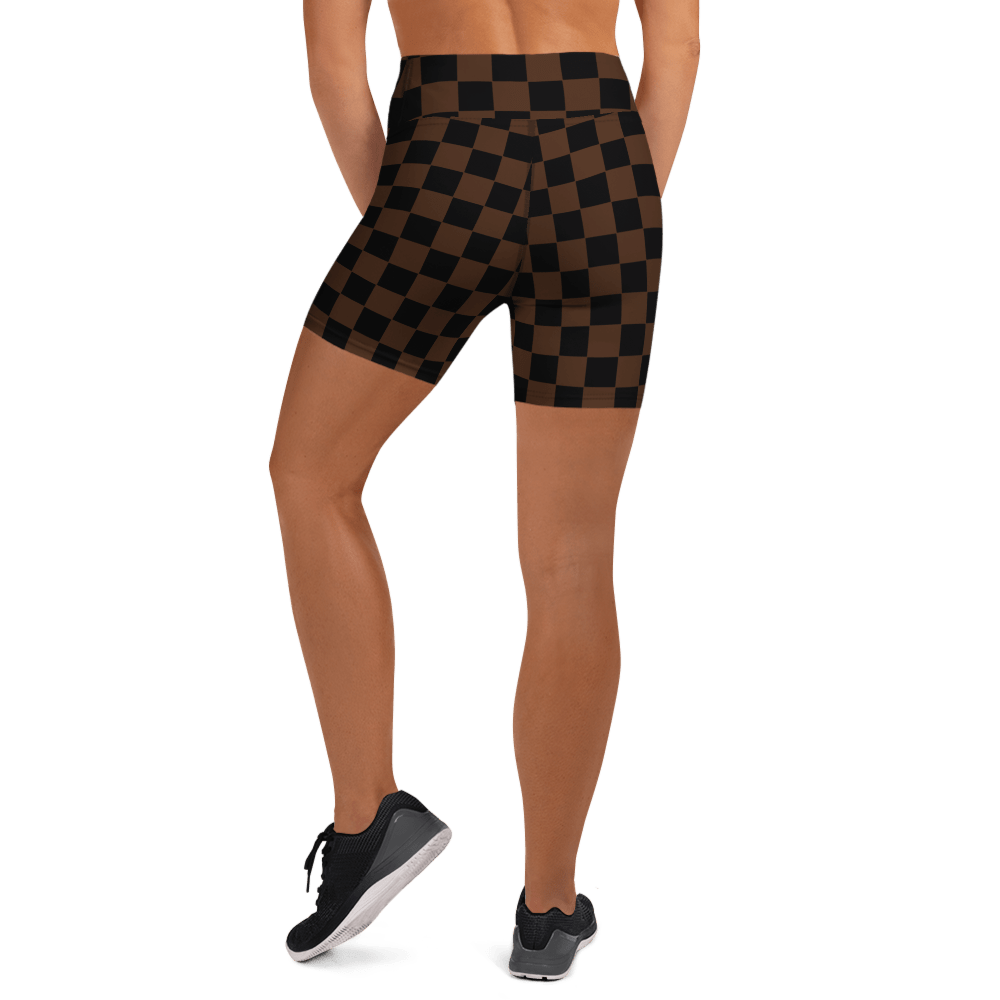 Brown Checkerboard Yoga Shorts - Goth Cloth Co.3691000_9079