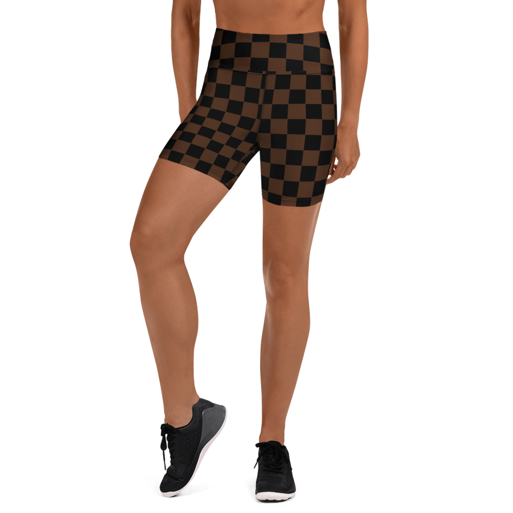 Brown Checkerboard Yoga Shorts - Goth Cloth Co.3691000_9079
