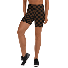 Brown Checkerboard Yoga Shorts - Goth Cloth Co.3691000_9079