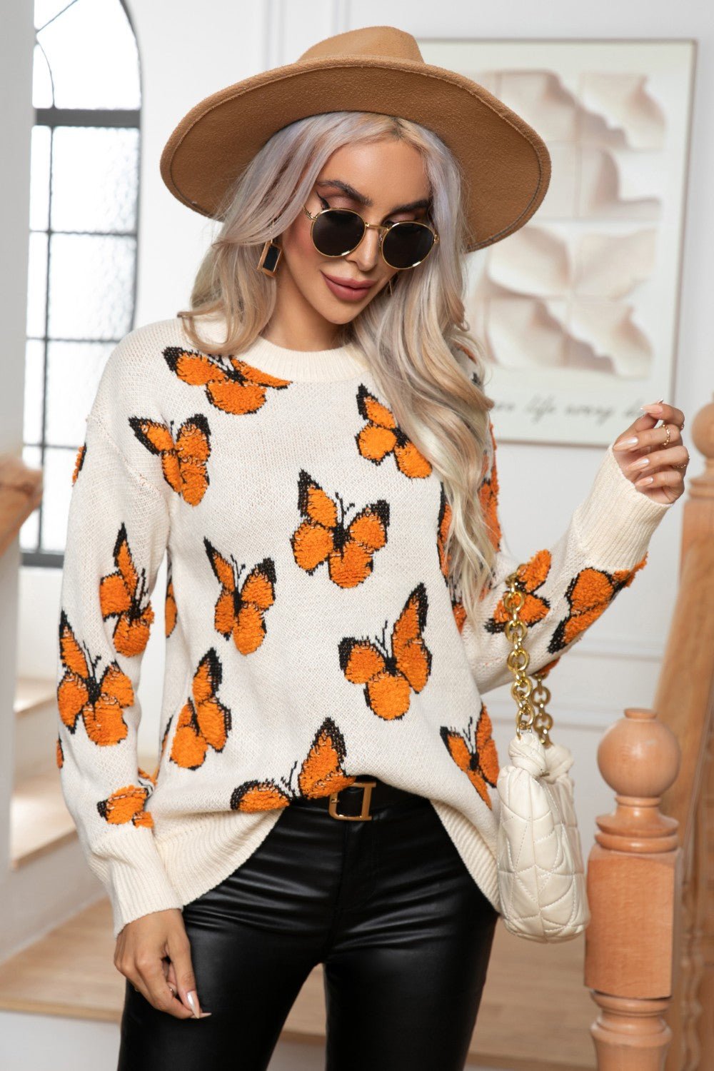 Butterfly Round Neck Long Sleeve Sweater - Goth Cloth Co.sweater100100512001885