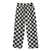 Checkerboard Unisex Straight Cotton Pants - Goth Cloth Co.ADS - 3MPXZT39 - MB631 - FFFFFF - S