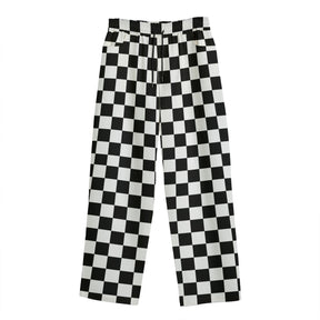 Checkerboard Unisex Straight Cotton Pants - Goth Cloth Co.ADS - 3MPXZT39 - MB631 - FFFFFF - S