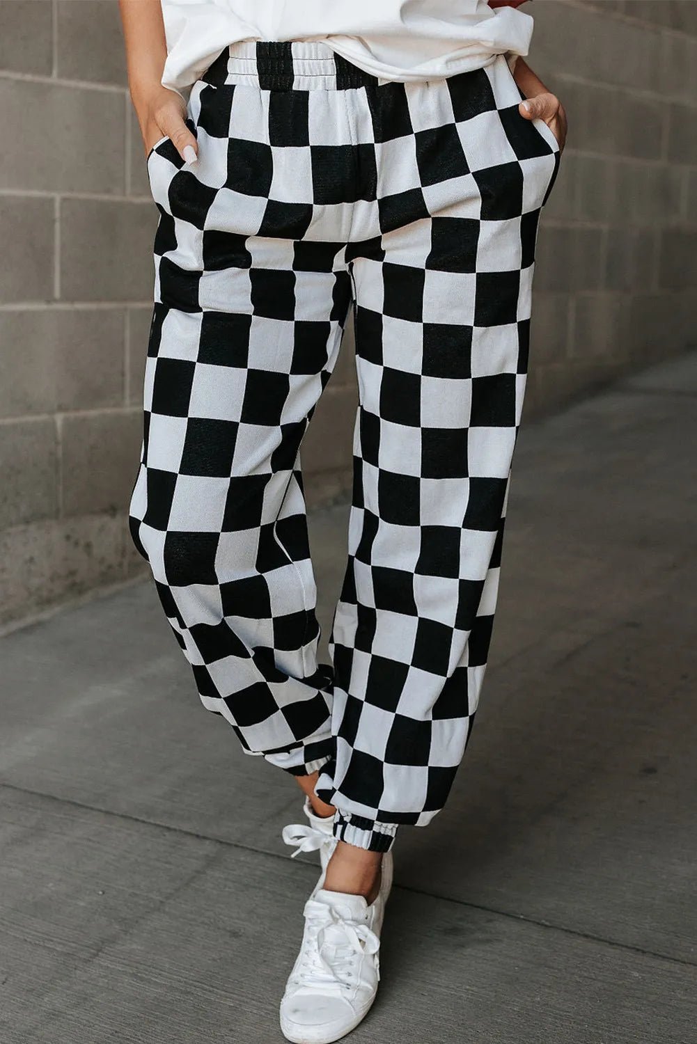 Checkered Elastic Waist Joggers - Goth Cloth Co.100100957461543