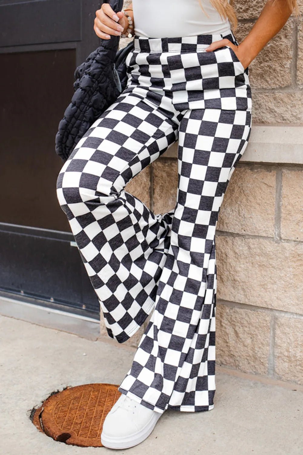 Checkered Flare Pants with Pockets - Goth Cloth Co.100100415071465