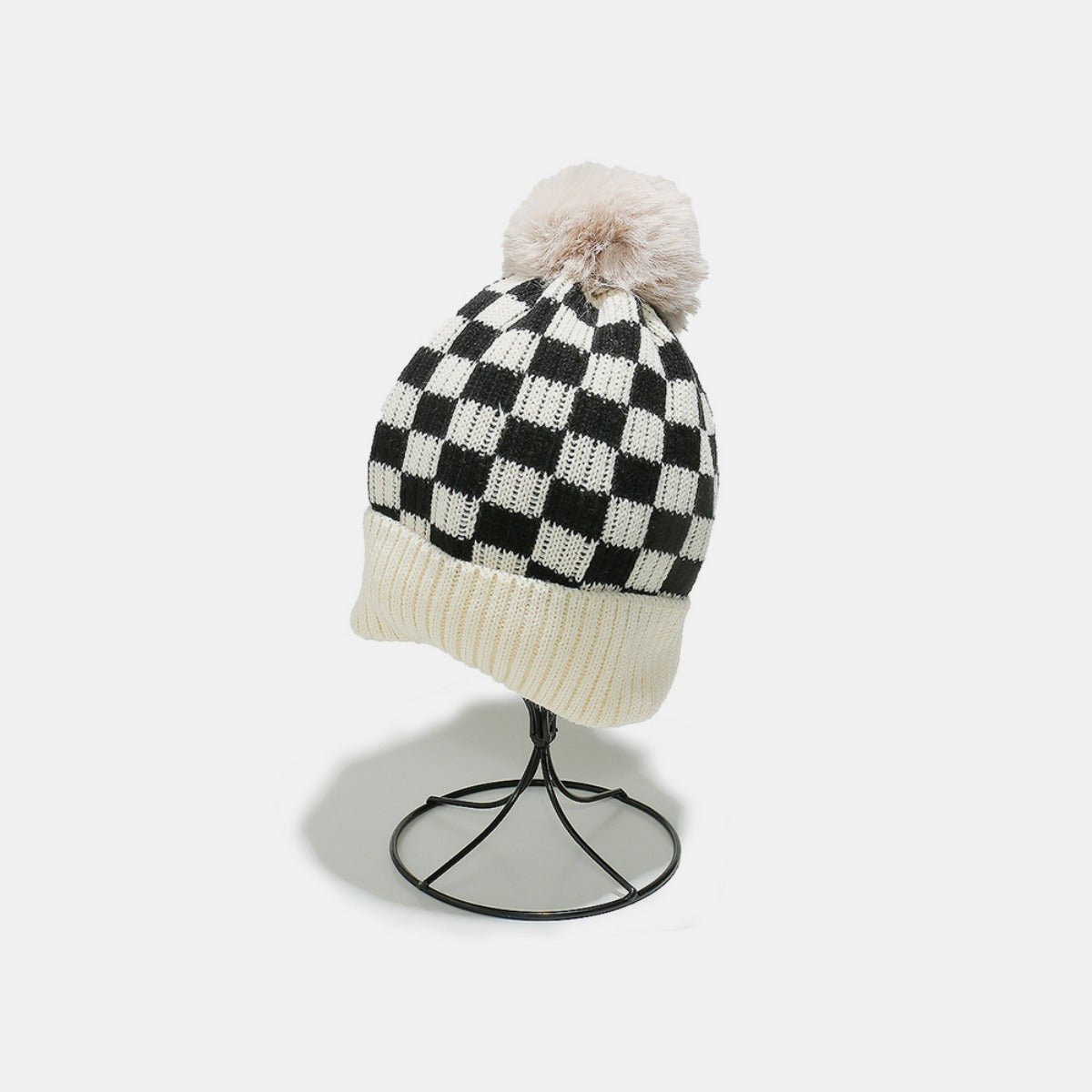 Checkered Knit Hat with Pompom - Goth Cloth Co.100500049231472