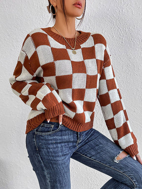 Checkered Round Neck Sweater - Goth Cloth Co.sweater100100207544483