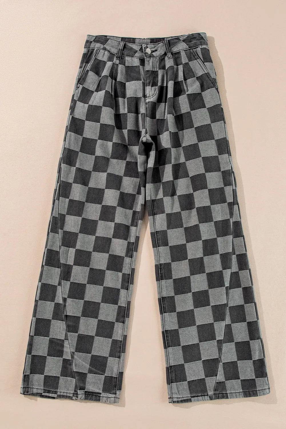 Checkered Wide Leg Jeans with Pockets - Goth Cloth Co.100100009001567