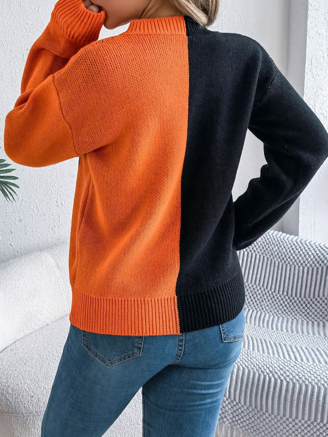 Contrast Round Neck Jack - o - Lantern Sweater - Goth Cloth Co.sweater100100424313224