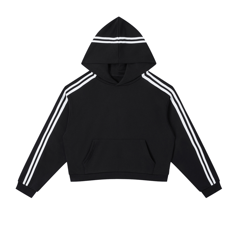 Contrast Side Stripe Cropped Hoodie - Goth Cloth Co.251217PODBD1597001