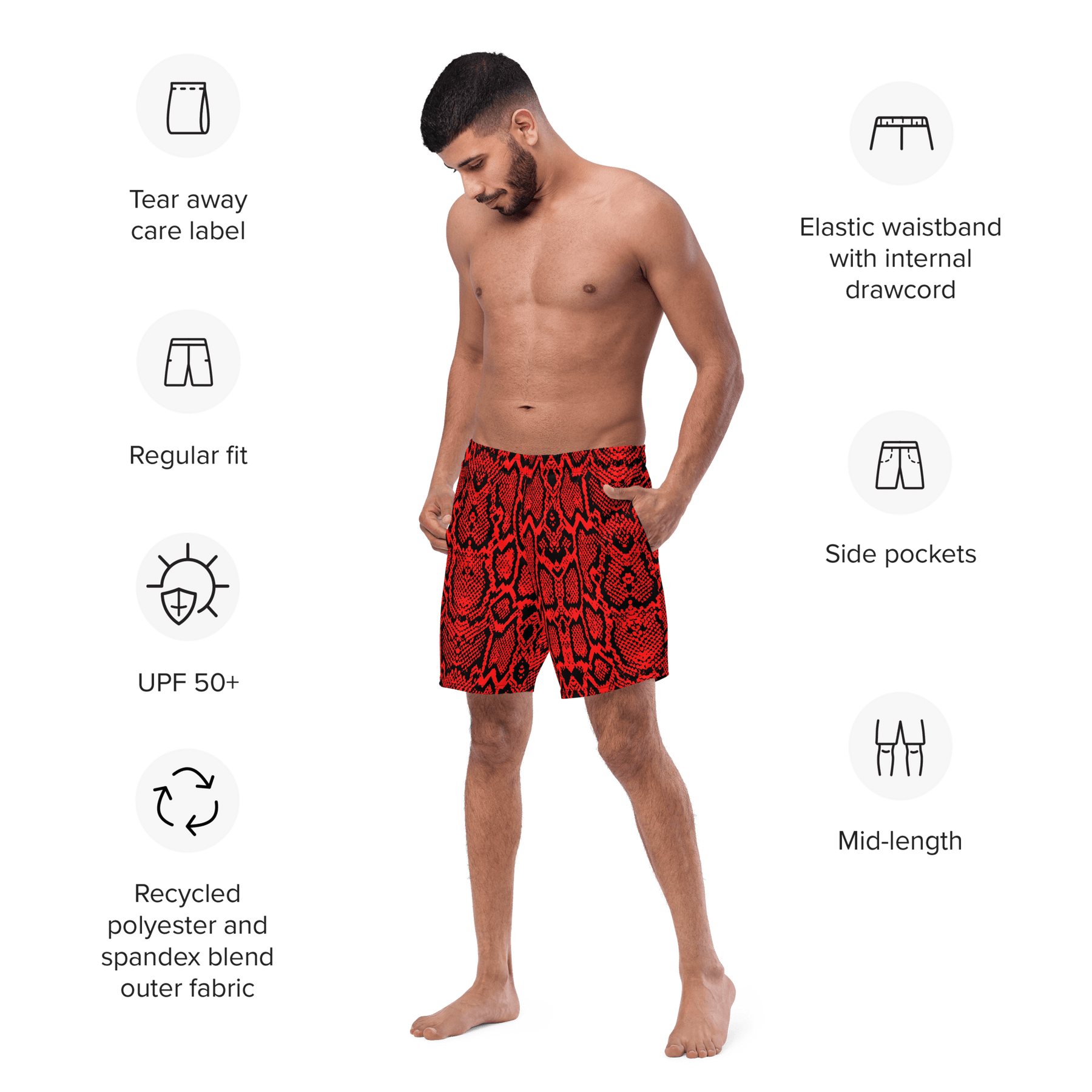 Crimson Coils Men's Lined Swim Trunks - Goth Cloth Co.9402496_14636