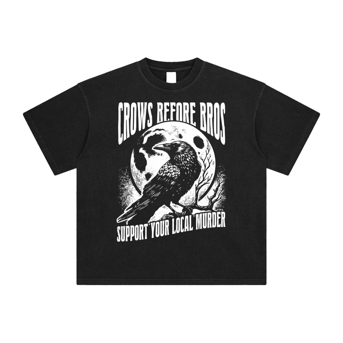 Crows Before Bros, Support Your Local Murder Enzyme Washed T-Shirt - Goth Cloth Co.250315PODPQ0076#001