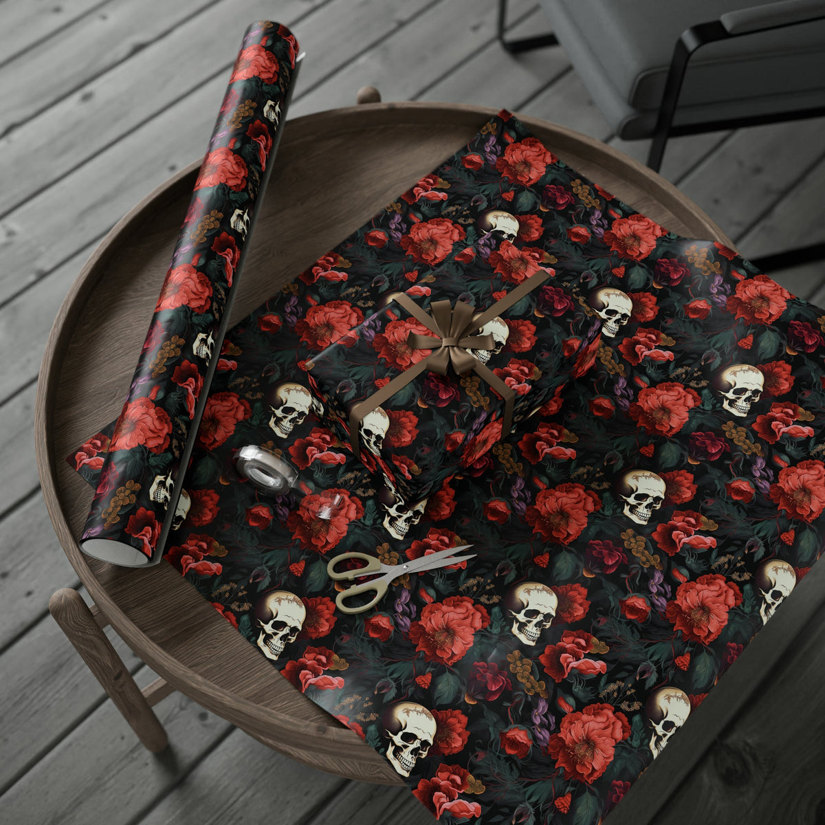 Dark Floral Skull & Flower Gift Wrap - Goth Cloth Co.Home Decor20029331076228913062