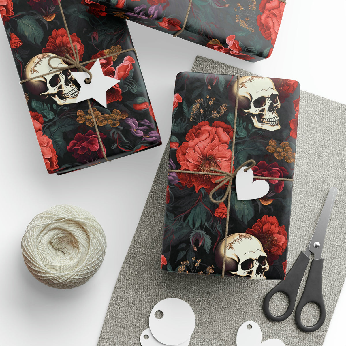Dark Floral Skull & Flower Gift Wrap - Goth Cloth Co.Home Decor96240759416216222652