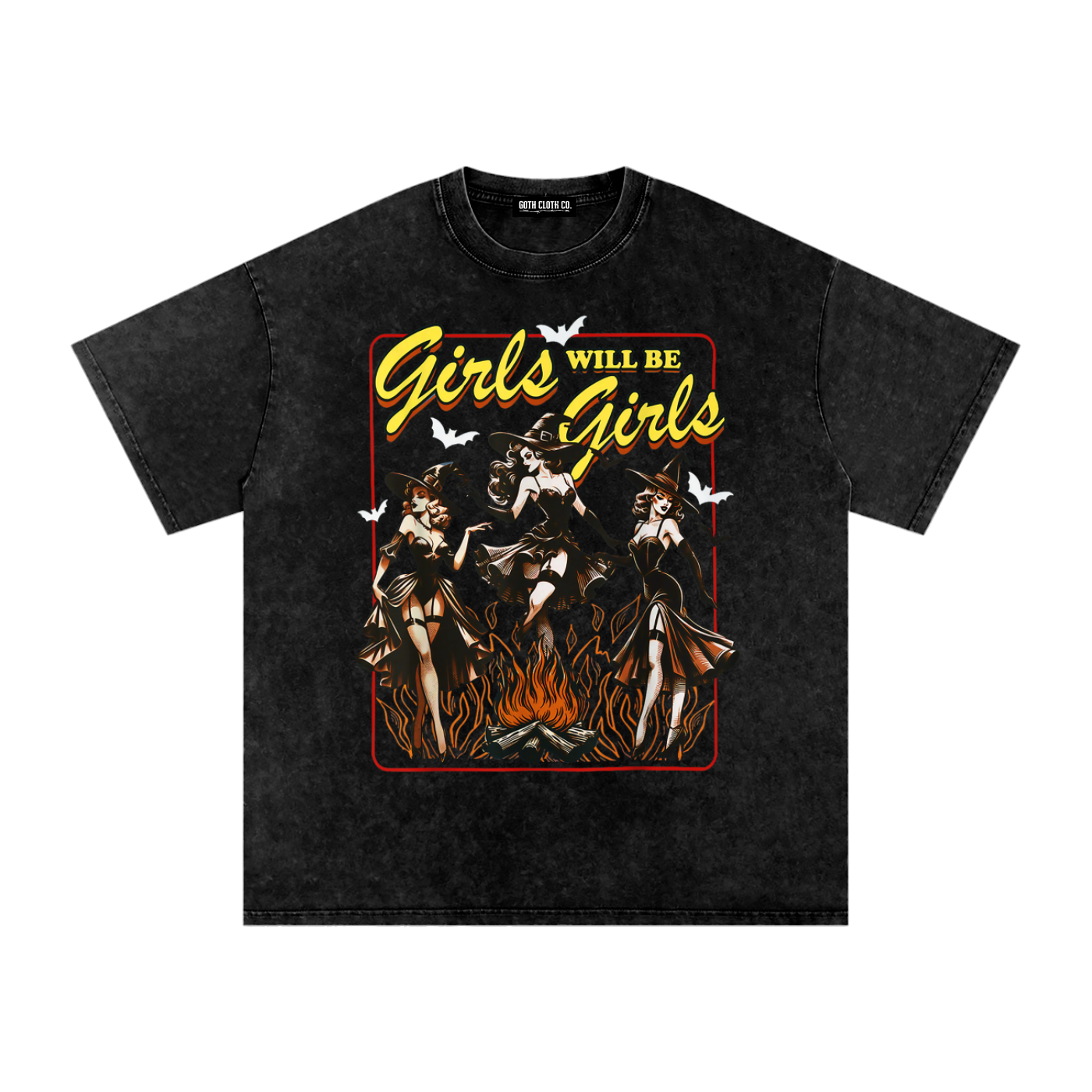 Girls Will Be Girls Witches Acid Wash Oversized T-Shirt