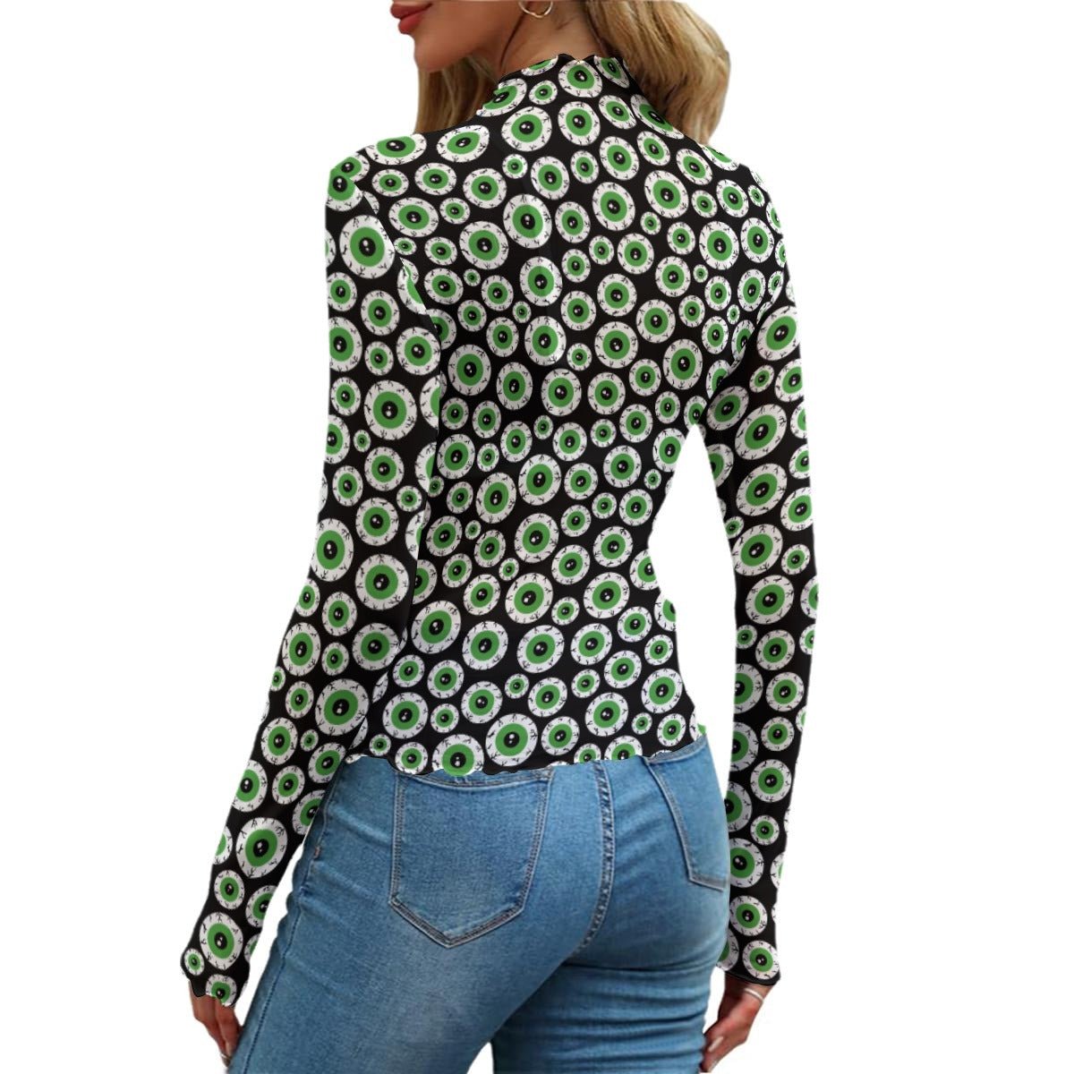 Dead Eyes Women's Long Sleeve Mesh Top - Goth Cloth Co.ADS-3WTXWC16-PFCWF-FFFFFF-XS