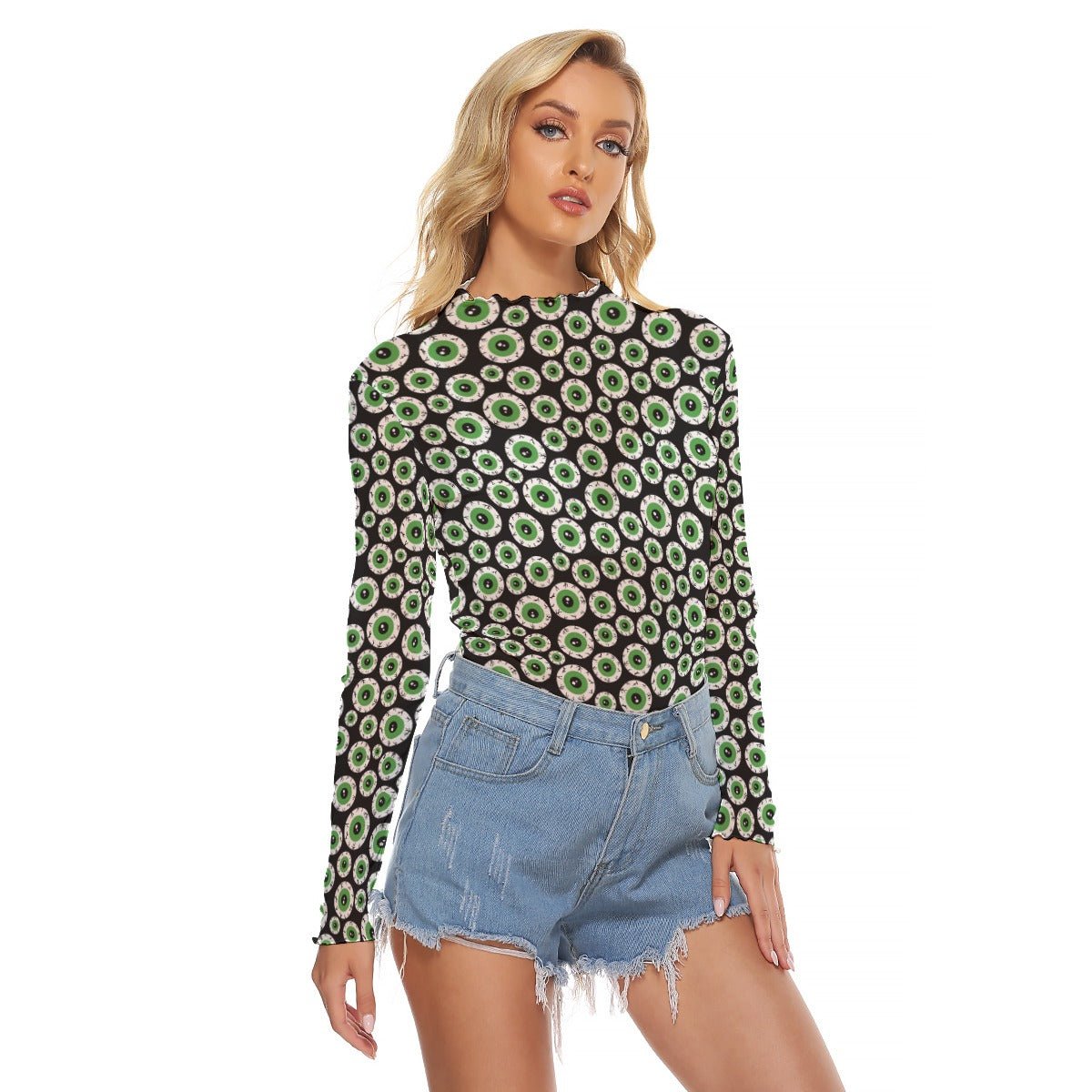 Dead Eyes Women's Long Sleeve Mesh Top - Goth Cloth Co.ADS-3WTXWC16-PFCWF-FFFFFF-XS