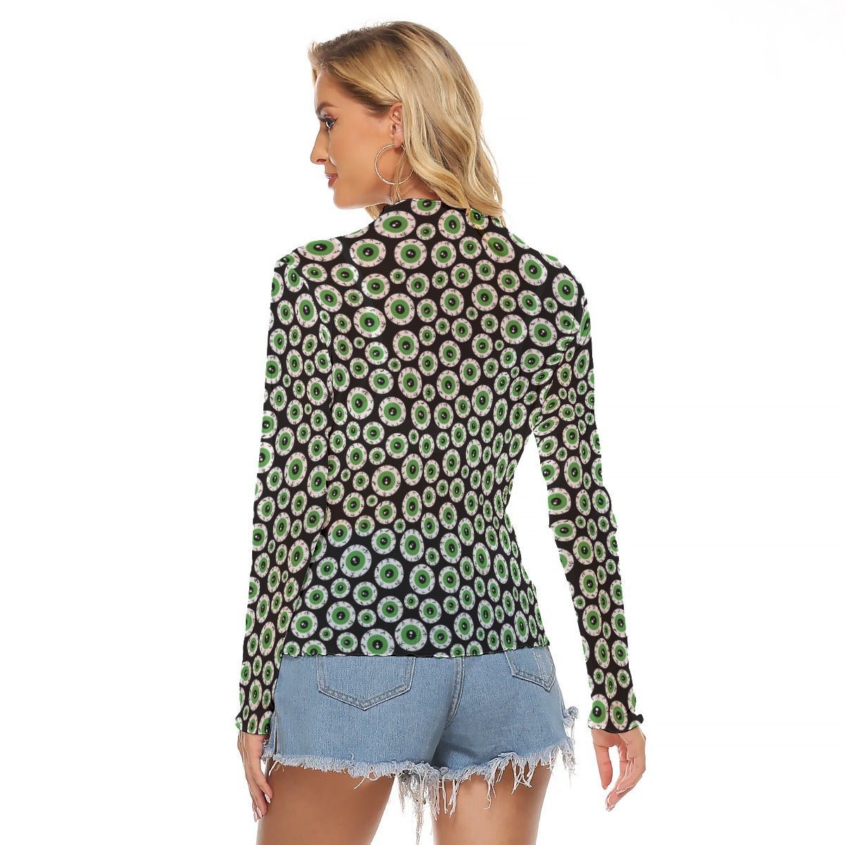 Dead Eyes Women's Long Sleeve Mesh Top - Goth Cloth Co.ADS-3WTXWC16-PFCWF-FFFFFF-XS