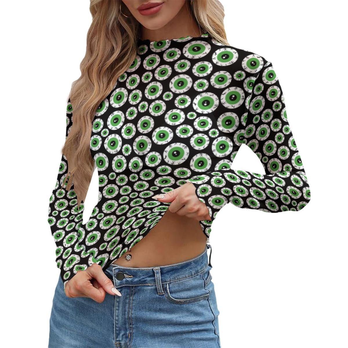 Dead Eyes Women's Long Sleeve Mesh Top - Goth Cloth Co.ADS-3WTXWC16-PFCWF-FFFFFF-XS