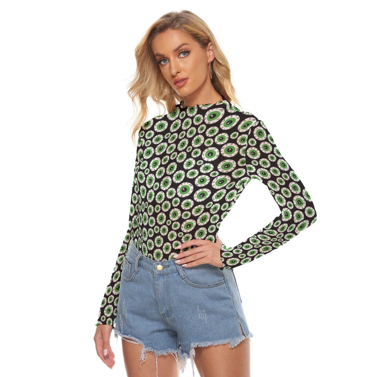 Dead Eyes Women's Long Sleeve Mesh Top - Goth Cloth Co.ADS-3WTXWC16-PFCWF-FFFFFF-XS