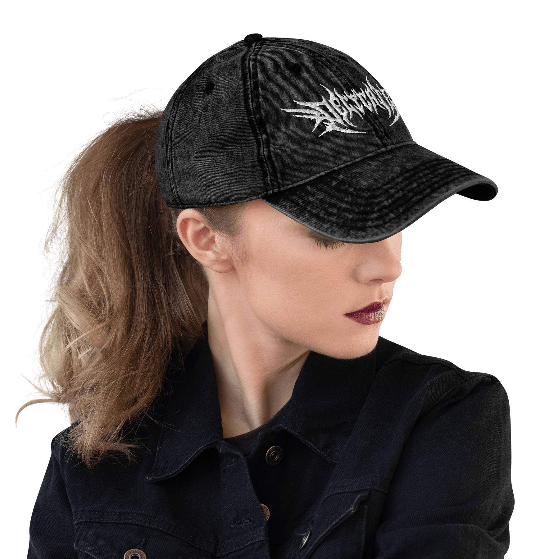 Delicate Metal Font Acid Wash Dad Cap - Goth Cloth Co.1963048_9791